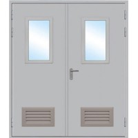 Двупольная противопожарная дверь со стеклом и решеткой ДПМОВ-3-11 EI-60