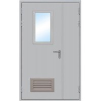 Дверь противопожарная ДПМ-1,5 О двупольная с вент.решеткой остекленная
