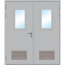 Дверь противопожарная ДПМ-2 О остекленная с вент.решеткой двупольная